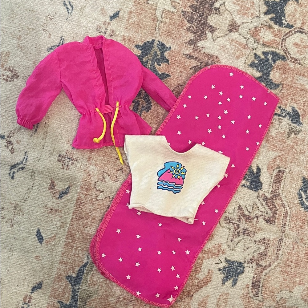 Camp Barbie jacket, shirt and sleeping bag/backpack